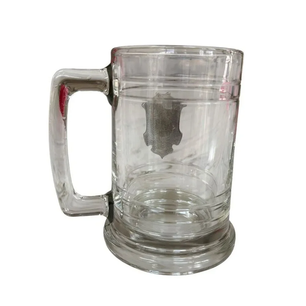 Clear Glass Beer Mug Stein with Pewter Golf Ball Clubs Sporting Motif